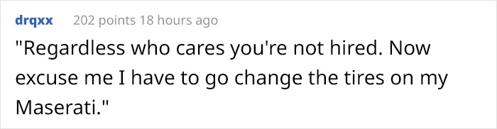 Comment about tattoos in workplace, mentioning a Maserati and not hiring someone. Comment about tattoos in workplace, mentioning a Maserati and not hiring someone.