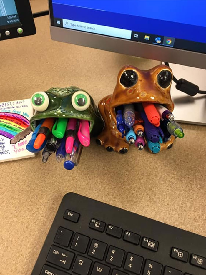 My Two Thrifted Frogs. I Love The Brown One (Toad), But I’ve Never Seen Any With Googly Eyes Like Frog