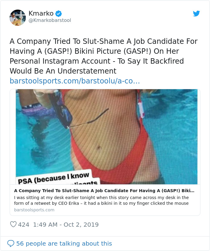 Girl Applies For Internship, But The Company Shares A Photo They Found Of Her In A Bikini, Saying She Won't Get It Girl Applies For Internship, But The Company Shares A Photo They Found Of Her In A Bikini, Saying She Won't Get It