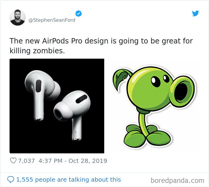 Meme comparing AirPods Pro design to a video game plant character, highlighting humor.