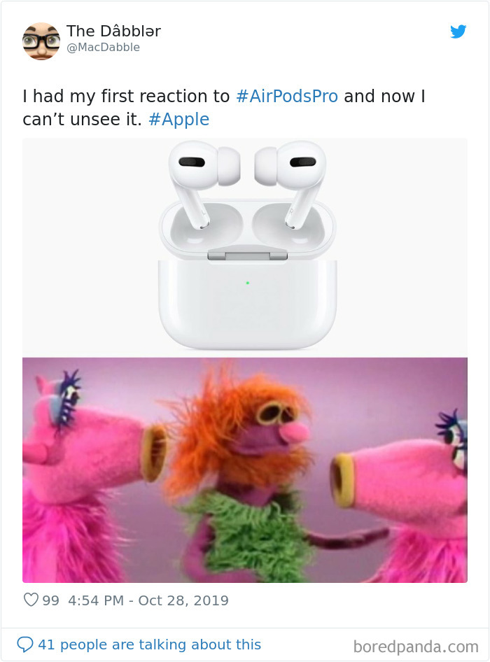 AirPods Pro meme comparing them to cartoon characters, highlighting humor in new Apple product design.