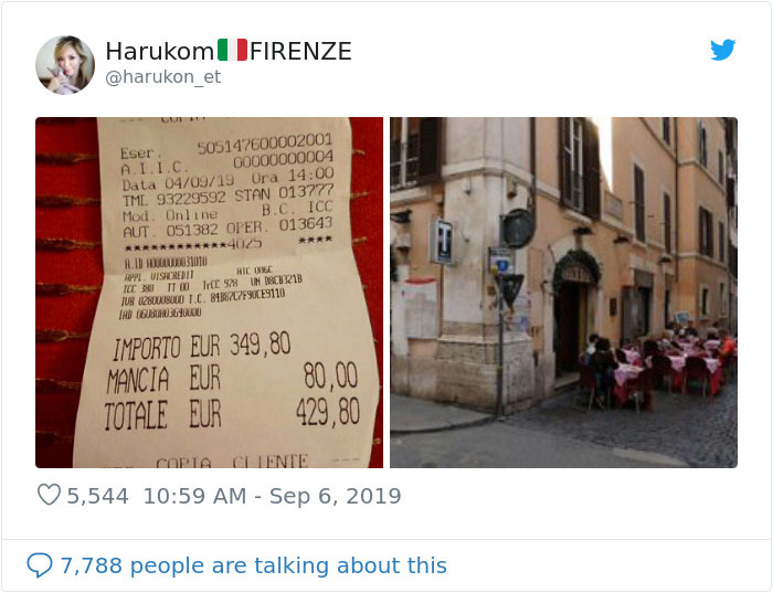Japanese Tourists Shocked To Receive Almost $500 Bill For Two Plates Of Spaghetti, Fish, And Water In A Restaurant In Rome