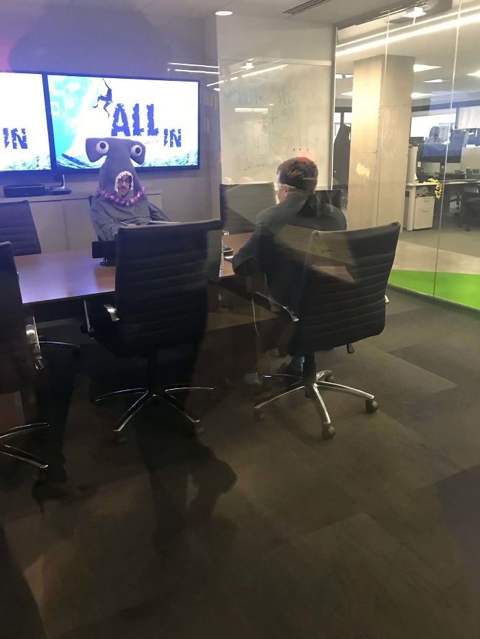 An Actual Interview Going On At The Office. We Take Halloween Very Seriously