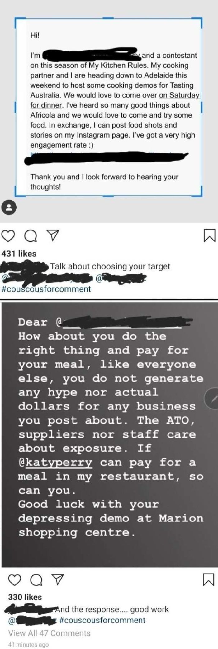 D Grade Reality Cook Tries To Offer Exposure To Award Winning Restaurant