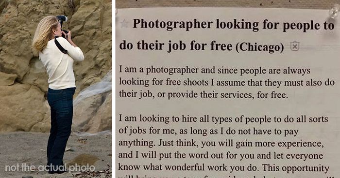 Photographer Shows How Absurd People Asking For Free Pics Are With An Ad Asking For Other Services For Free
