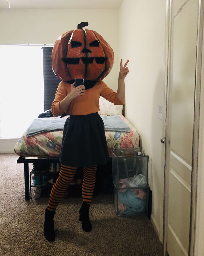 My Halloween Costume This Year! Homemade Papier-Mâché Pumpkin Head