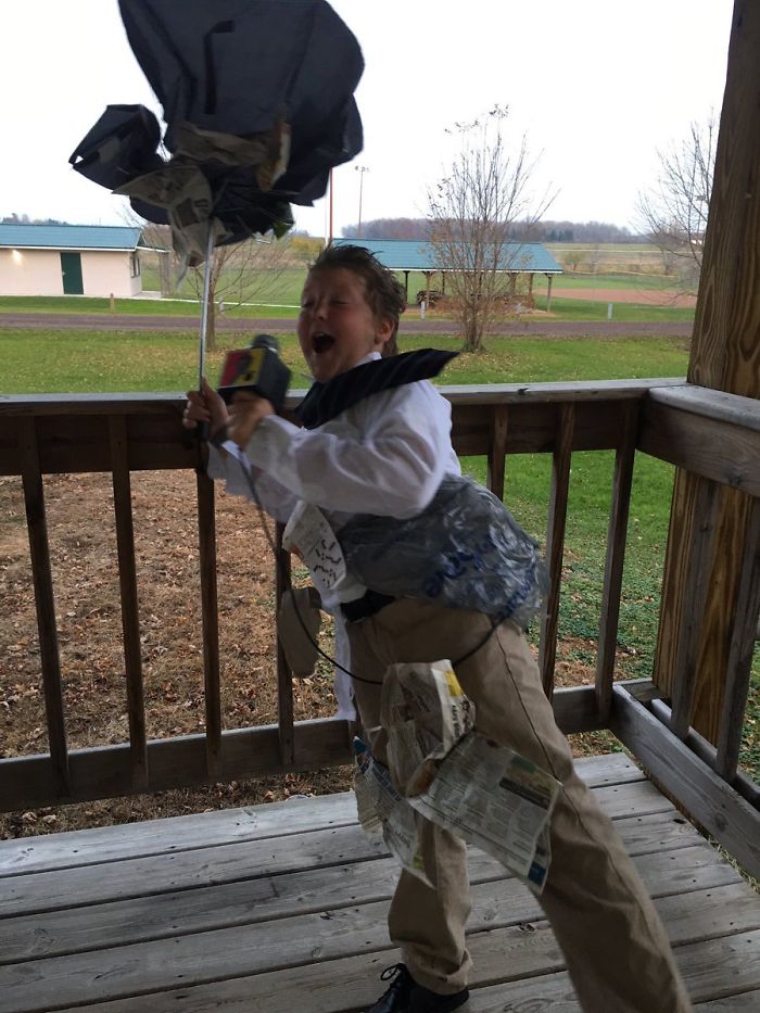 My Nephew Is Being A Very Dedicated Weatherman For Halloween. He's Pretty Awesome