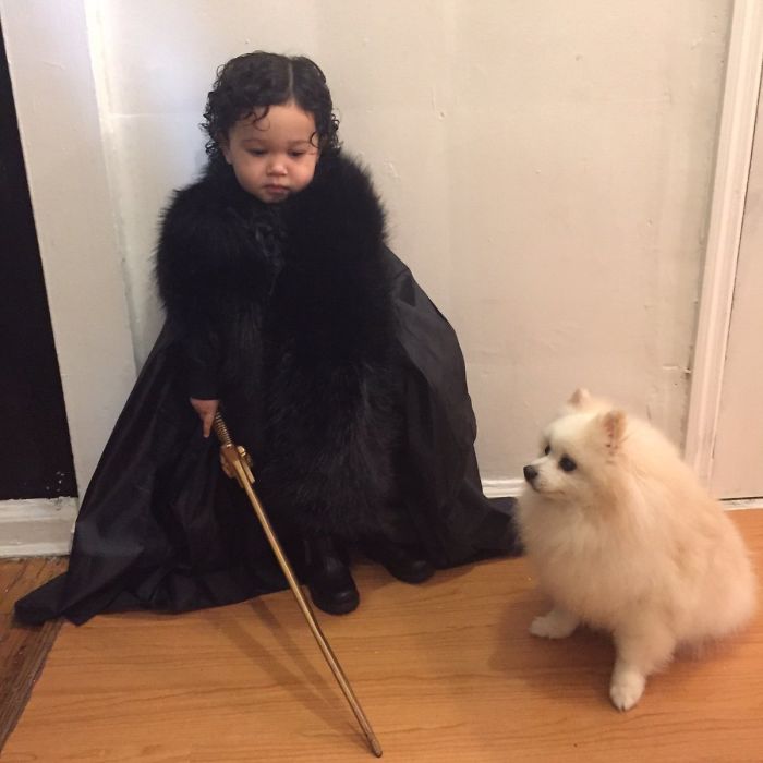 Dressed My Baby As Jon Snow For Halloween And Used My Aunt's Dog As Ghost