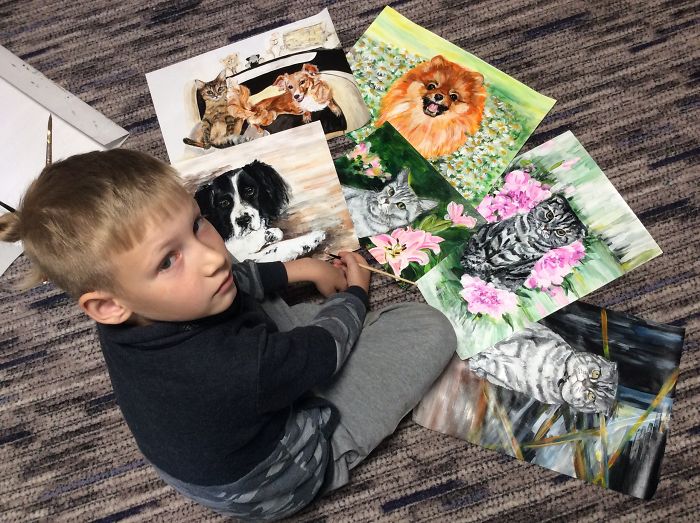 This 9-Year-Old Russian Boy ‘Sells’ His Custom Pet Paintings For Food And Supplies For Shelter Animals This 9-Year-Old Russian Boy ‘Sells’ His Custom Pet Paintings For Food And Supplies For Shelter Animals