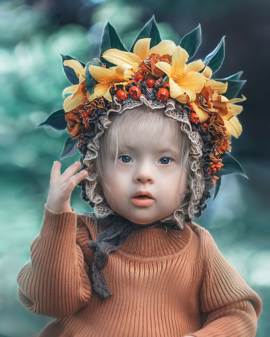 I Design Costumes And Flower Crowns To Photoshoot My Adorable Adopted Girl With Down Syndrome.