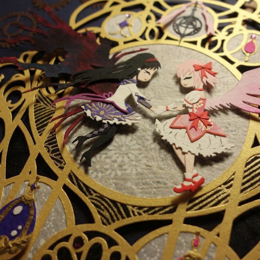 Zz(´-Ω-`*)... #papercutting #papercut #paperart #cutoodle #cutpaper #wip #throwback #madokamagica #madoka #homura #kyubey #soulgem #griefseed