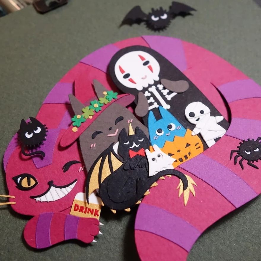 My Finished Spooky Little Piece For The 'A Very Ghibli Halloween' Show Organised By The Wonderful @kitandkatdesigns And Hosted By Lovely @t_to_tea 🎃 The Show Will Run Until 3/11 And Is Full Of Incredible Artists And Ghibli Goodness, So Drop By If You're In The Area! 🐱💕 #halloween #cutober #ghibliween #papercut #cutpaper #papercutting #cutoodle #ghibli #studioghibli #jiji #totoro #sootballs #kodama #catbus #noface #kitandkatdesigns