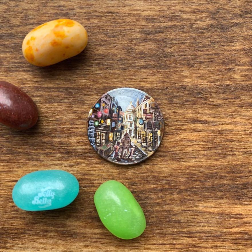 I Wanted To Give An Enormous Thank You To Everyone Who Came Out To My Show On Wednesday. It Was So Wonderful Meeting You All And I’m So Thankful For Your Support. You’re The Best! As For Everyone Who Can’t Make It Down To Tucson, I’m Planning Exhibitions In The Future For The Us. If You’d Like To See My Show In Your Town Please Let Me Know, I’m Open Any Suggestions. ‘Diagon Alley’ 2019 . . . . . . . . . #diagonalley #hp #harrypotter #commissionsopen #brymarie #brymariearts #oilpaints #oilpainting #coinart #coinartist