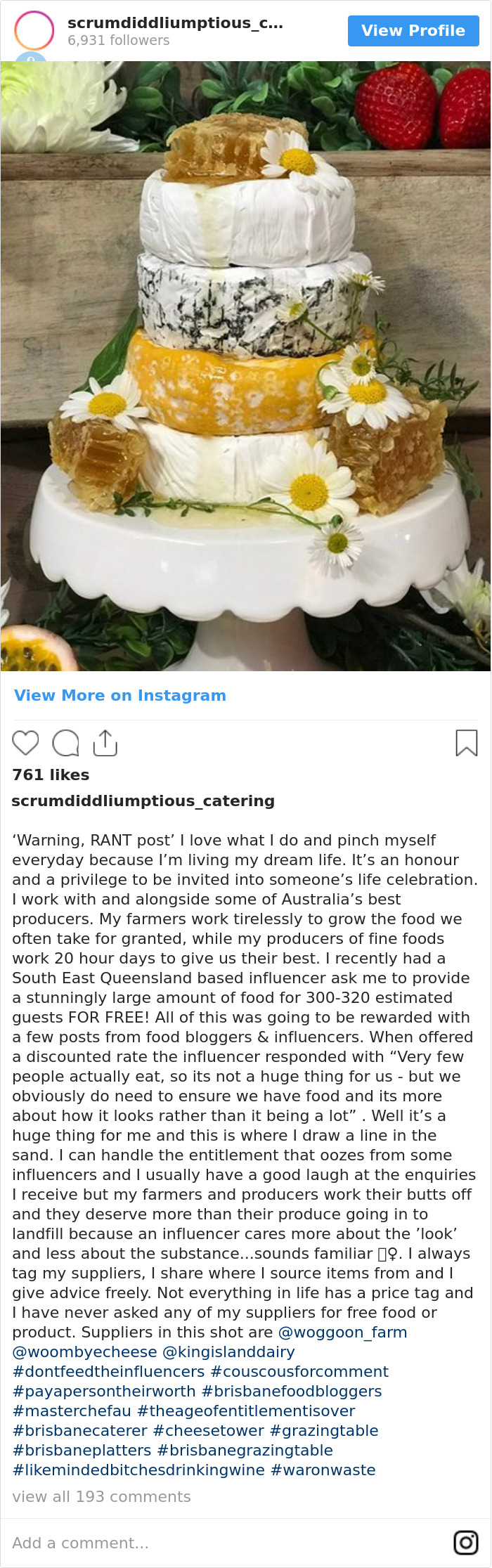 Influencer Asks To Provided Food For 300-320 Guests For Free