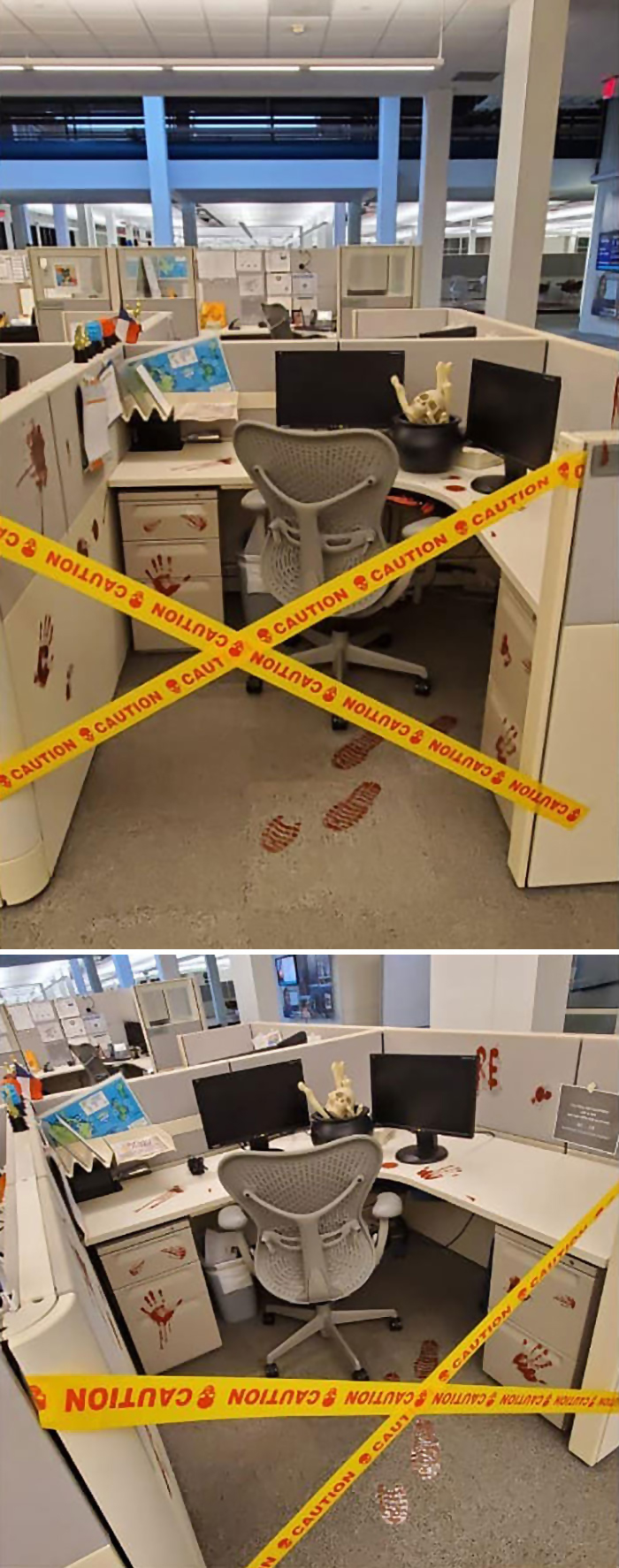 My Co-Worker Hasn't Been In The Office Because He Works From Home. So I Decided To Decorate His Cubicle