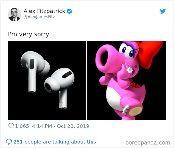New AirPods Pro meme featuring earbuds compared with a cartoon character in a humorous way.