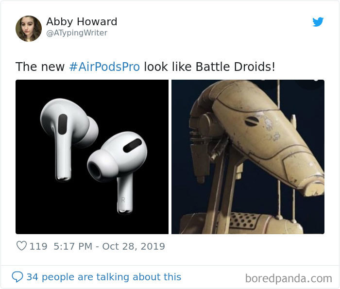 AirPods Pro compared to a Battle Droid in a meme.
