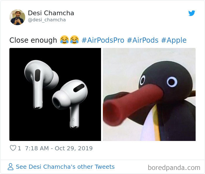 AirPods Pro meme comparing earbuds to cartoon character with a long red nose.
