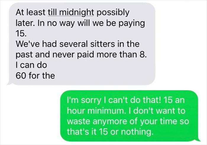 Babysitter Shares A Text Exchange With Parents Who Were Looking For Someone To Exploit As Cheap Labor