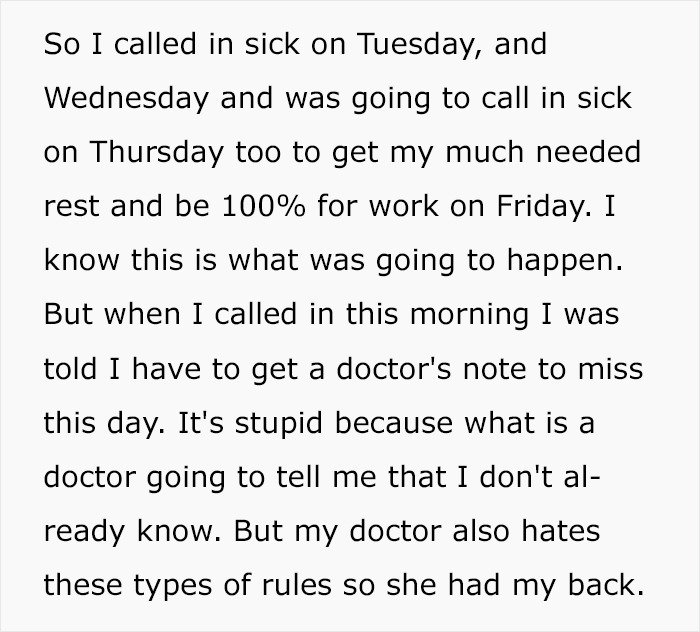 Company Demands Employee Bring A Doctor’s Note To Prove They’re Sick, Regrets It When The Doctor Writes A Fake One Company Demands Employee Bring A Doctor’s Note To Prove They’re Sick, Regrets It When The Doctor Writes A Fake One