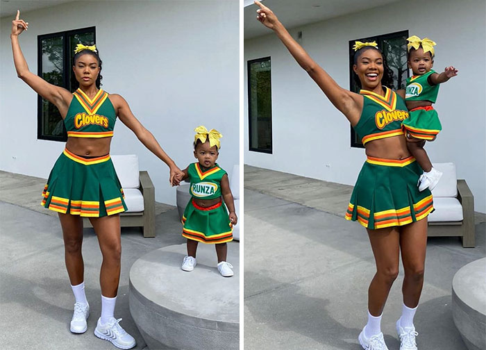Gabrielle Union And Her Daughter Kaavia Dressed As Clovers Cheerleaders Gabrielle Union And Her Daughter Kaavia Dressed As Clovers Cheerleaders