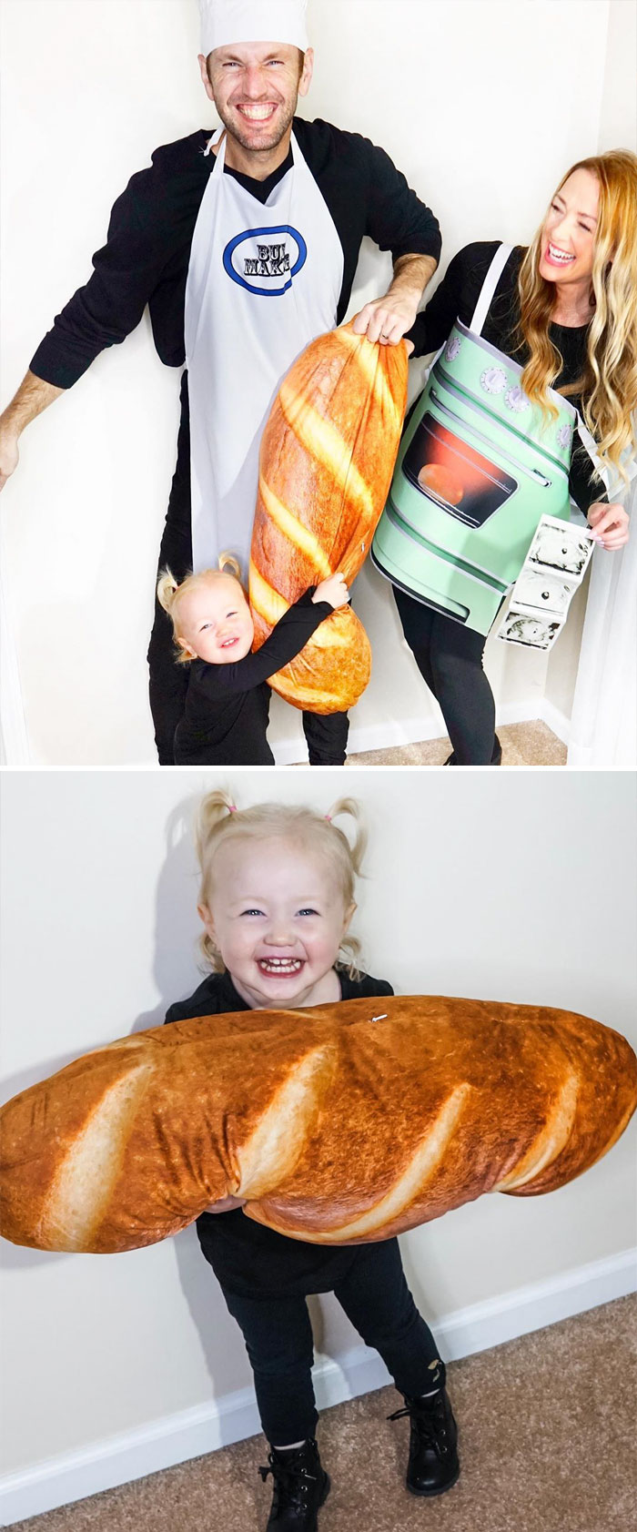 Jamie Otis And Her Family Dressed As A Baker, Bread Loaf, And Oven With A Bun In It Jamie Otis And Her Family Dressed As A Baker, Bread Loaf, And Oven With A Bun In It
