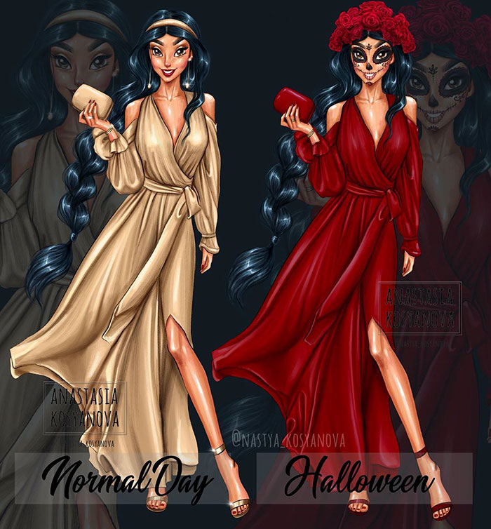 8 Disney Princesses All "Dressed Up" For Halloween By A Russian Artist