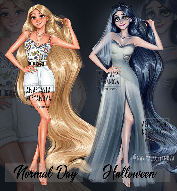 8 Disney Princesses All "Dressed Up" For Halloween By A Russian Artist
