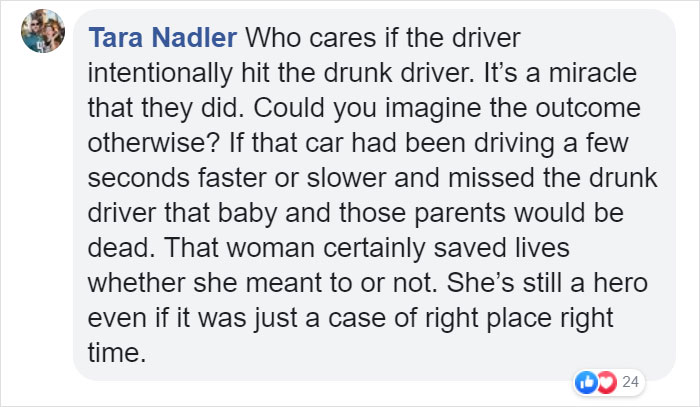 Woman Crashes Into Drunk Driver's Car, Preventing A Couple With Baby From Being Hit