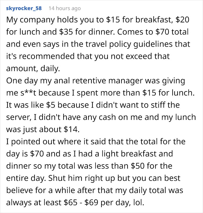 Company Ends Up Spending $65/Week More After Not Listening To Employee's Reasoning On Meal Limits