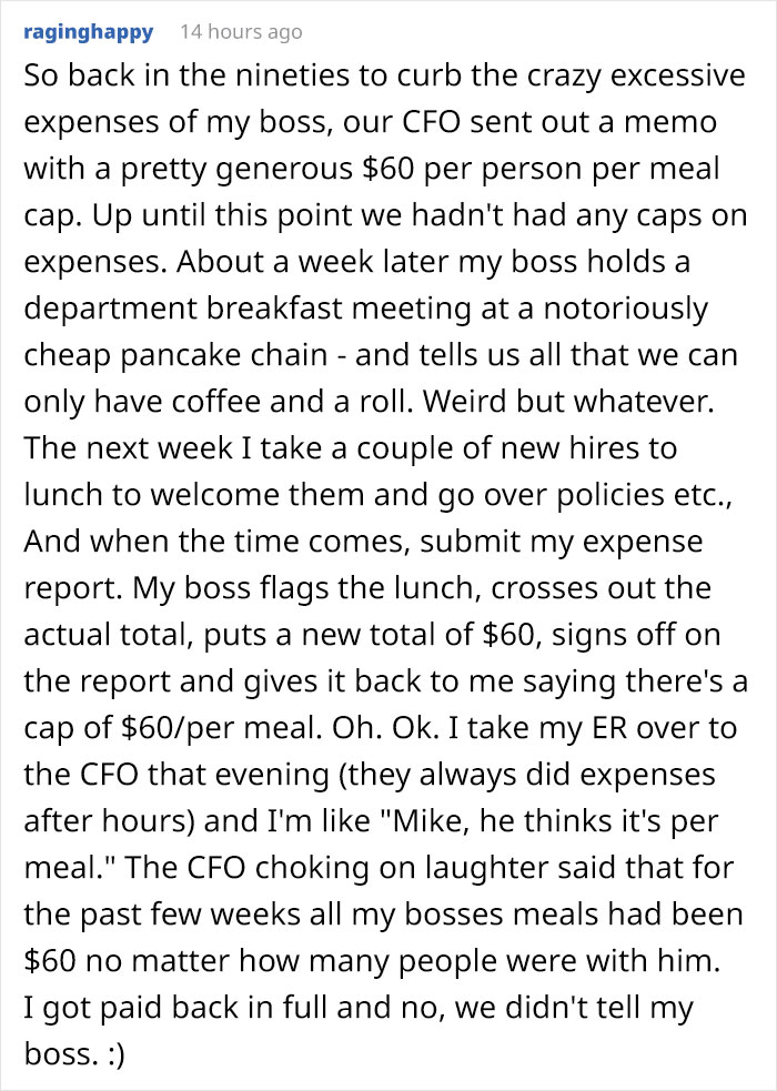 Company Ends Up Spending $65/Week More After Not Listening To Employee's Reasoning On Meal Limits