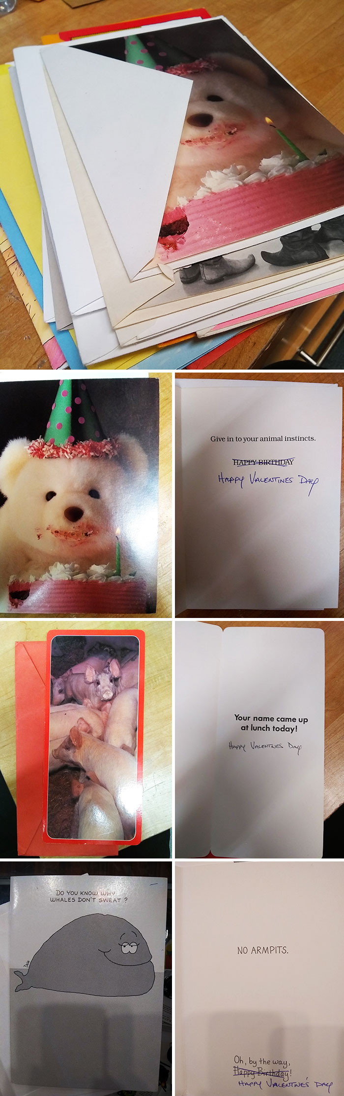 Got This Stack Of Random Cards At Goodwill For $0.69. I Am Giving Them All To My Boyfriend For Valentine's Day. None Of Them Are Valentine's Related