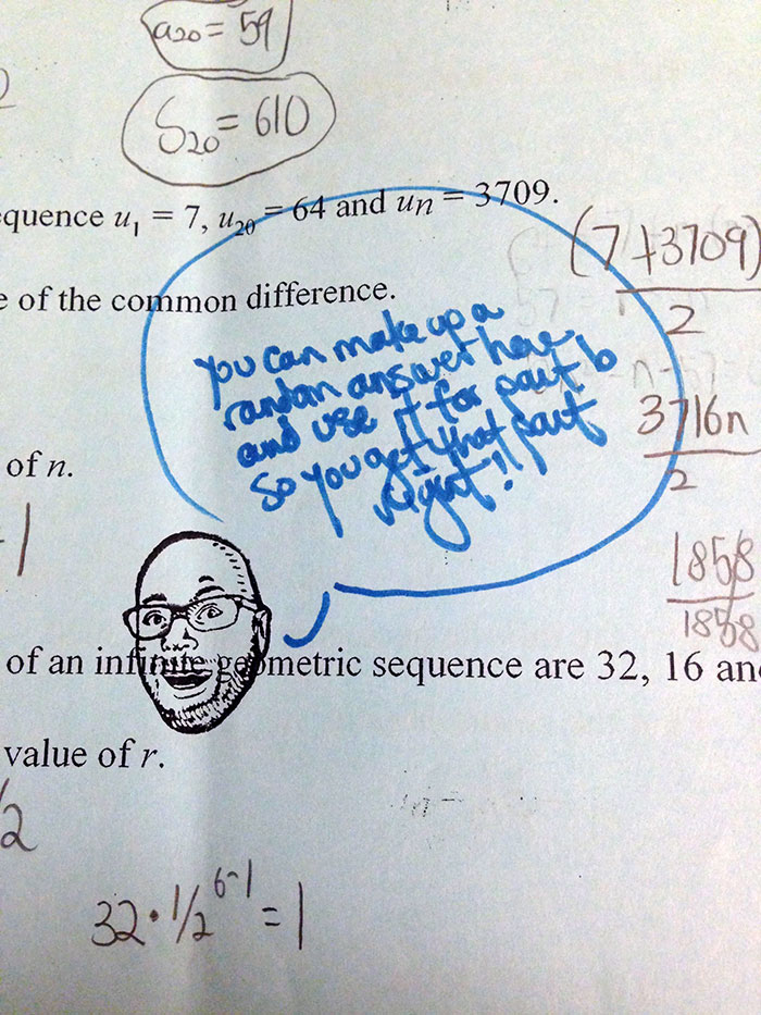 Math Teacher Has A Rubber Stamp Of His Own Face That He Uses To Grade Tests