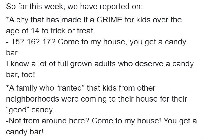 Woman Says She's Gonna 'Break The Law' And Give Candy To Kids On Halloween In A Powerful Post