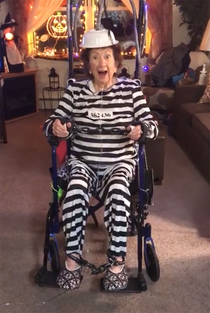 Two Months After My Grandma Was Given Her Last Rites While On Hospice Care, She’s Now Back At Home Practicing For Her Rehab Centers Annual Halloween Costume Contest