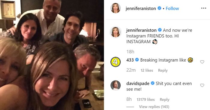50 Y.O. Jennifer Aniston Joins Instagram For The First Time, Shares Friends Reunion Pic, Gets 6 Million Followers In A Day