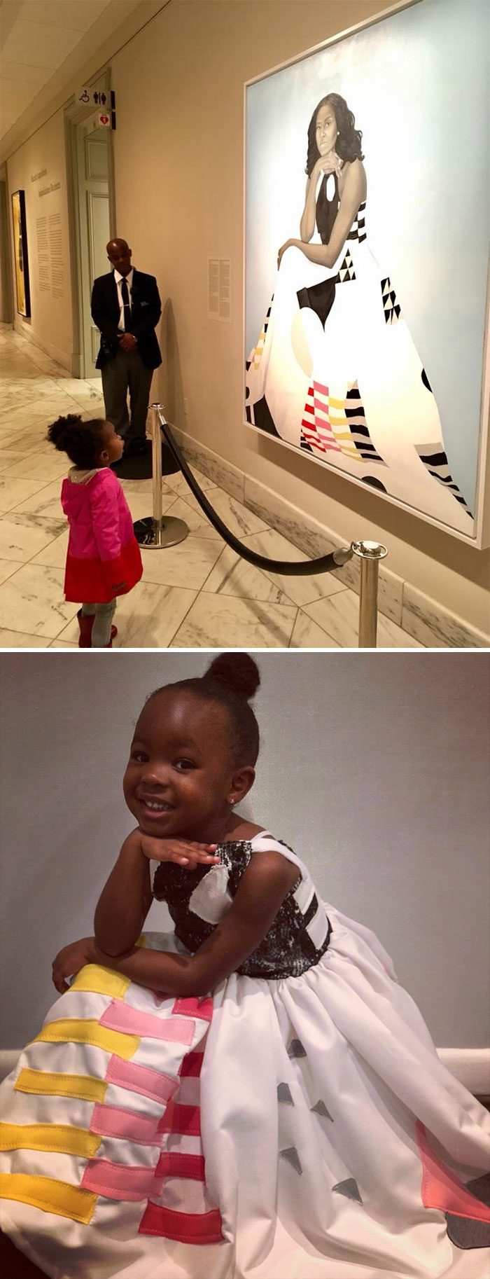 The Little Girl That Was Mesmerized By Michelle Obama's Official Portrait Last March Dressed Up As Her This Halloween