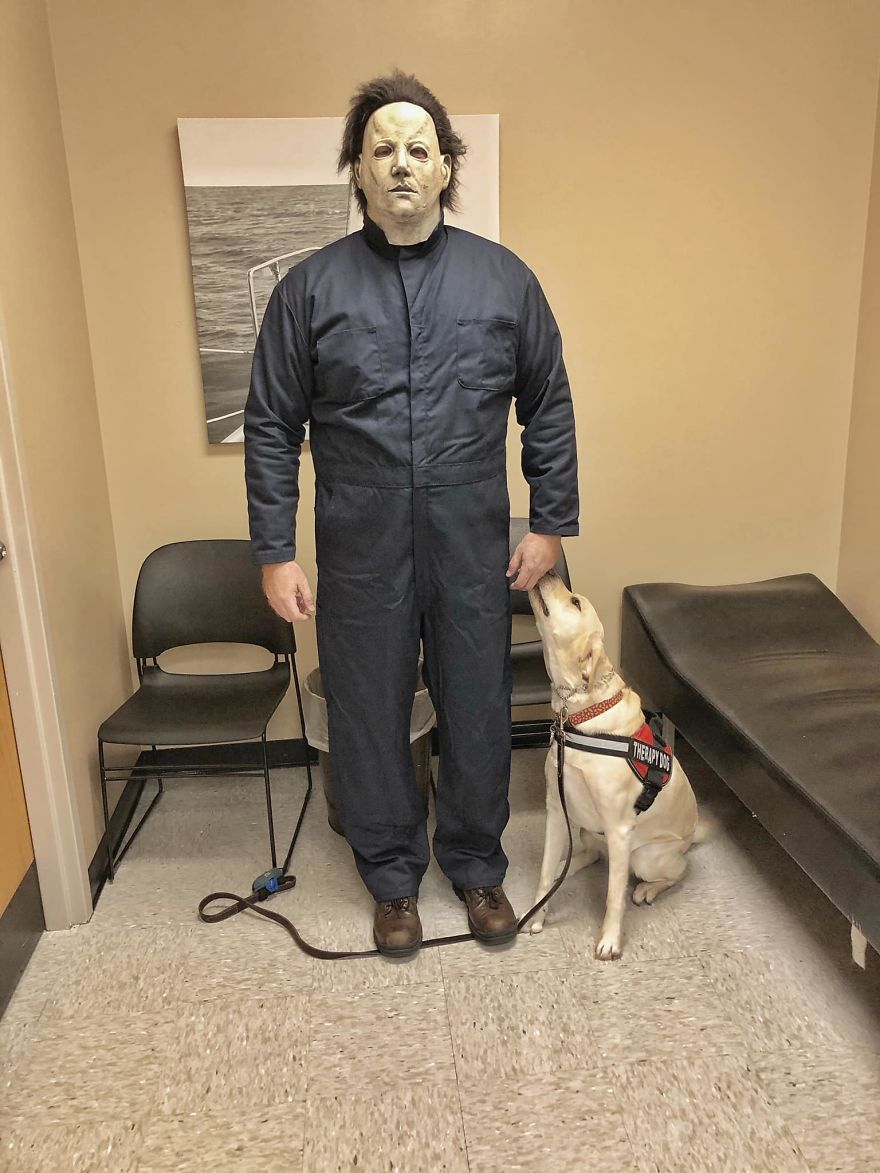 A Trip Down To The School Nurse After Lunch Finds Michael Meeting The School Therapy Dog. I Think Somebody Likes You, Michael!
