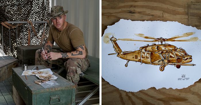 I Made Drawings Out Of Instant Coffee About My Memories From My Deployment (13 Pics)