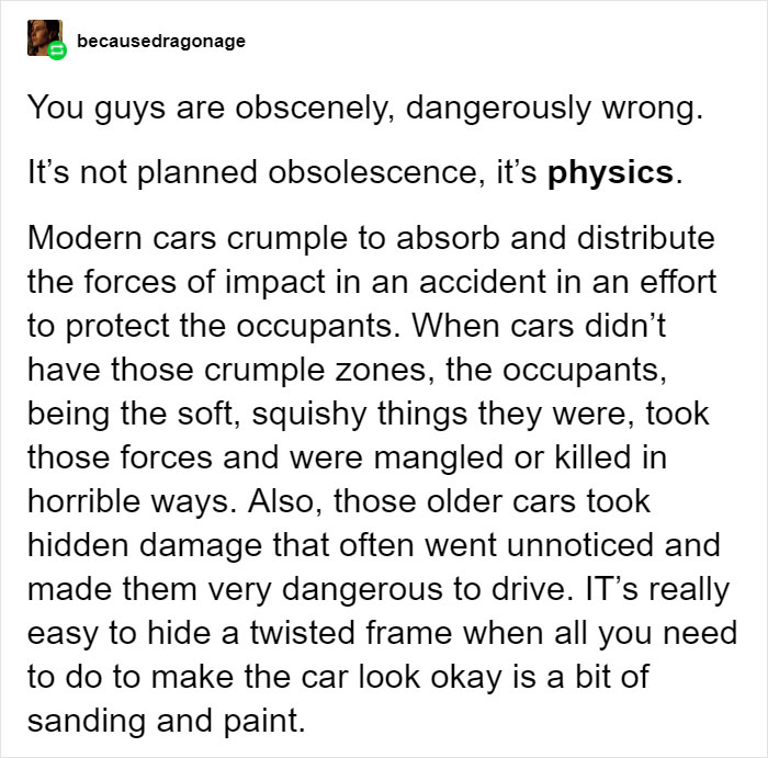 Argument That 'Old Steel Cars Were Better' Gets Shut Down With Simple Physics Argument That 'Old Steel Cars Were Better' Gets Shut Down With Simple Physics