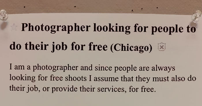 Photographer Shows How Absurd People Asking For Free Pics Are With An Ad Asking For Other Services For Free