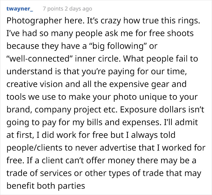 Photographer Shows How Absurd People Asking For Free Pics Are With An Ad Asking For Other Services For Free
