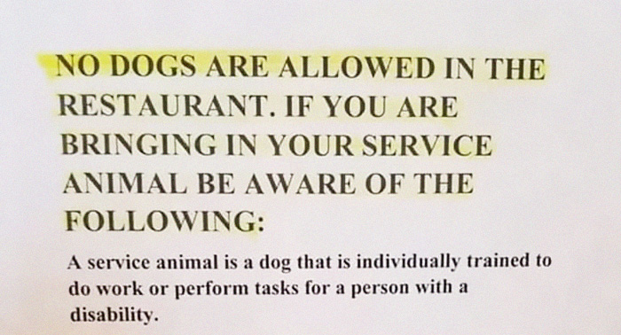 Tired Of People Bringing In Their Emotional Support Pets, This Restaurant Put Up This Sign Banning Them All
