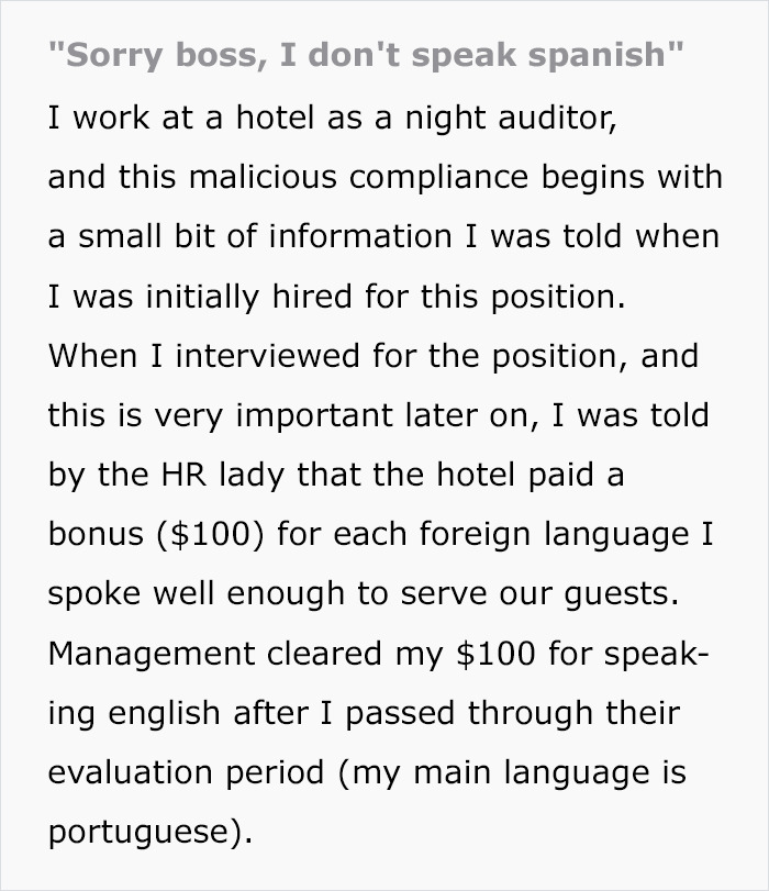 Employee Doesn&rsquo;t Get The Bonus Promised For A Foreign Language, Refuses To Use It When It&rsquo;s Needed The Most