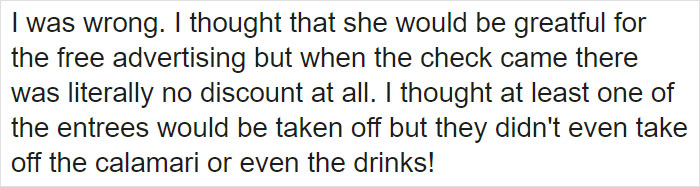 'Influencer' Expects To Get A Free Meal At This Restaurant 'For Exposure', Writes A Nasty One-Star Review When They Don't 'Influencer' Expects To Get A Free Meal At This Restaurant 'For Exposure', Writes A Nasty One-Star Review When They Don't