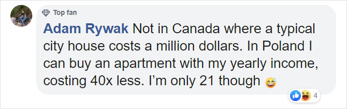 Comment discussing the age young people leave parents&rsquo; home, comparing housing costs in Canada and Poland.