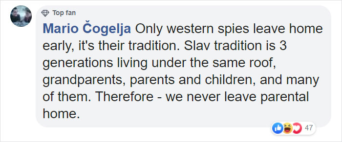 Comment discussing cultural differences in the age young people leave their parents’ home across countries. Comment discussing cultural differences in the age young people leave their parents’ home across countries.