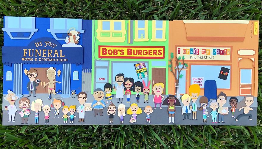 I Made A Huge Paper Art Scene Of The Characters From Bob's Burgers