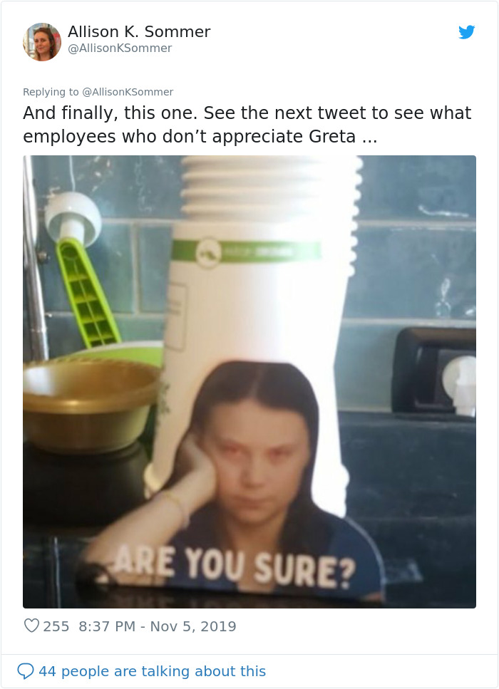 Office Workers Are Being Deterred From Using Plastic By These Photos Of Greta Thunberg Office Workers Are Being Deterred From Using Plastic By These Photos Of Greta Thunberg