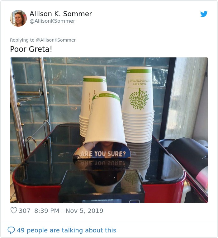 Office Workers Are Being Deterred From Using Plastic By These Photos Of Greta Thunberg Office Workers Are Being Deterred From Using Plastic By These Photos Of Greta Thunberg